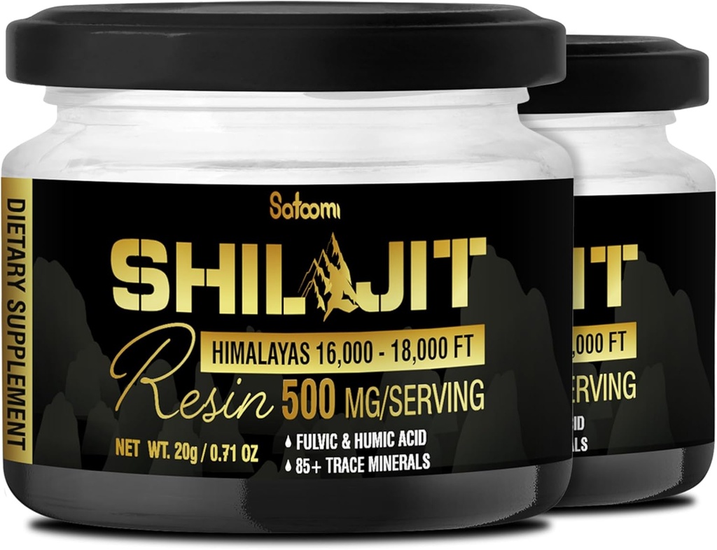 Shilajit Pure Himalayan Organic with Fulvic Acid, Humic Acid, and 85+ Trace Minerals - Energy Production için Destek, Immune System & Cognitive Health - 2Packs 20g for 80 Services