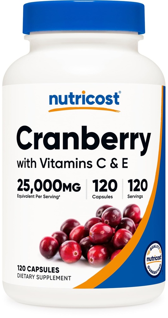 Nutricost Cranberry ekstraksiyon (25,000 mg) (120 Capsules) C & Vitamin E