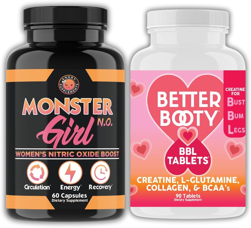 Angry Supplements Women's Workout Sche: Monster Girl N.O Nitric Hoffman 60ct + Kretine Komplek Tabletleri 90ct 2 Şişe Toplam Toplamı Toplam