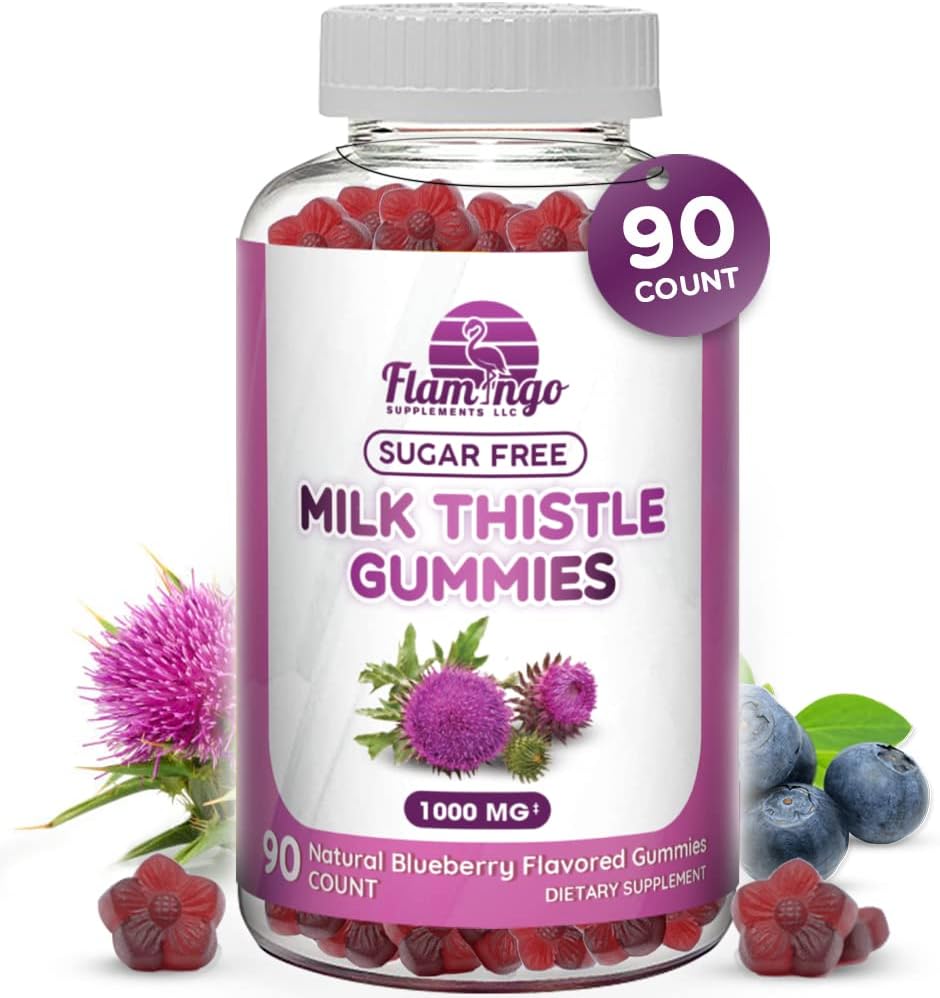 Süt Butle Gummies- Natural Flavored, Sugar-Free Milk Thistle 1000 mg Extract - Liver Detox, Support, Renew Cleanse. Süt için Alternatif - Butle Capsules, Power, veya Tea - 90 Count