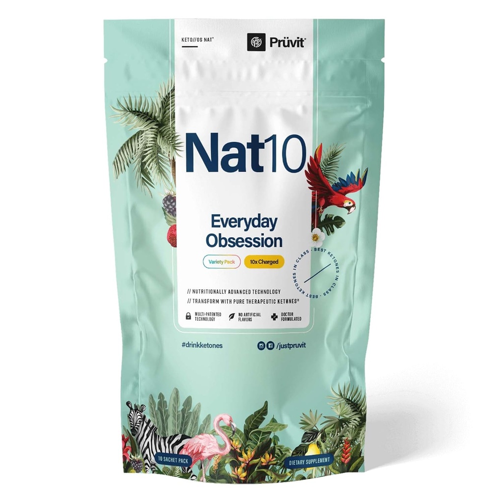 Pruvit - KETO //OS NAT Her gün Obsession Nat10 Çeşitli Paketi - Geliştirilmiş Beyin Clarity, Boost Energy - 10 x Şarjli Packets