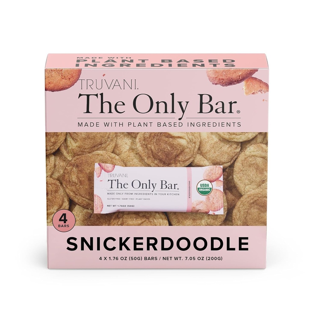 Truvani Plant Tabanlı Snack Bars | Snickerdoodle 4 Pack | 5g Protein | USDA Organik ve Vegan | Sadece Bar | Süt, Soy ve Gluten Ücretsiz | Bireysel olarak sarıldı
