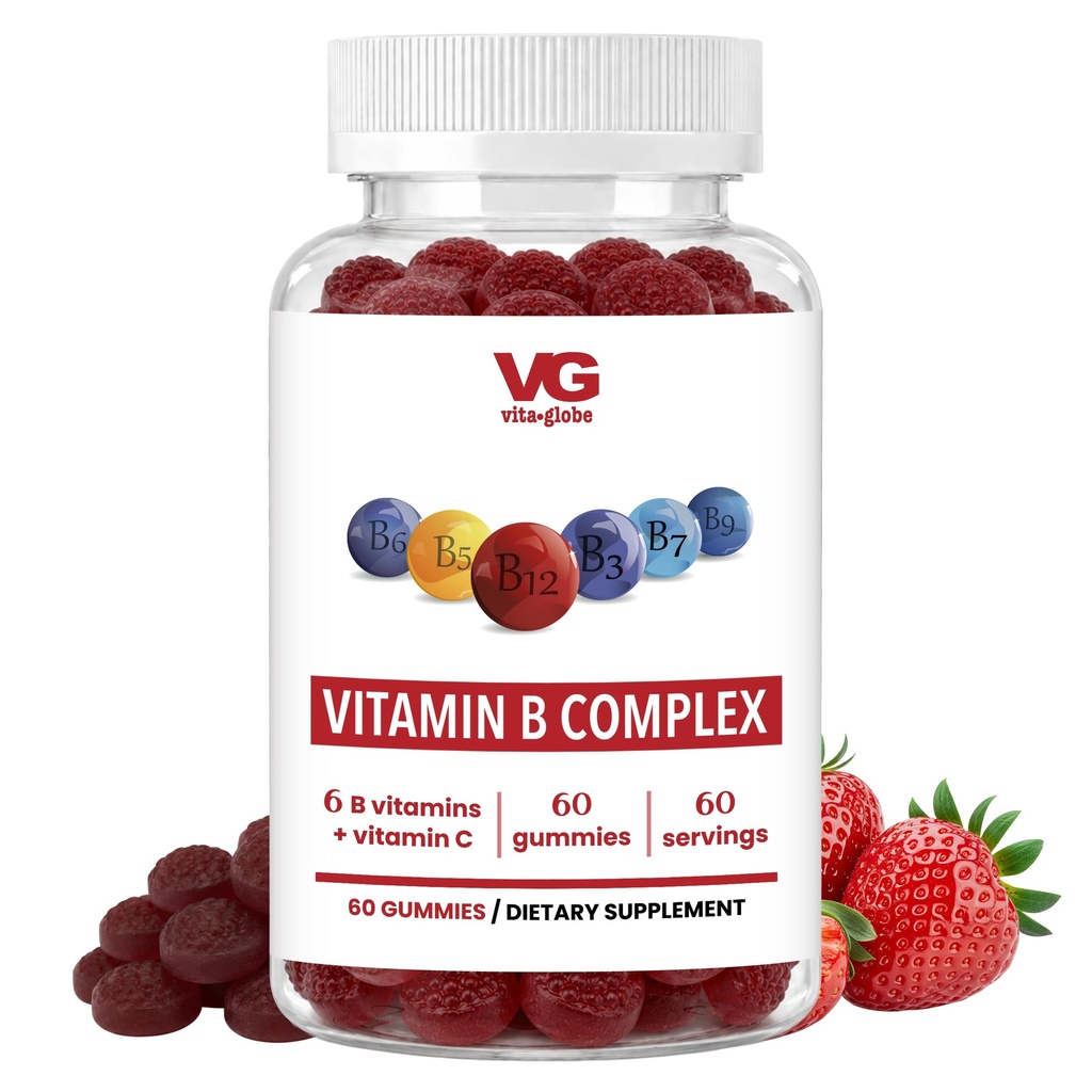 VITA GLOBE B Kompleks Gummy Vitaminler - C, Niacin, B6, B12 & Biotin | Daily Supplement for Energy, Metabolism & Bilişsel Destek | 60 Gummies (Pazar 1)