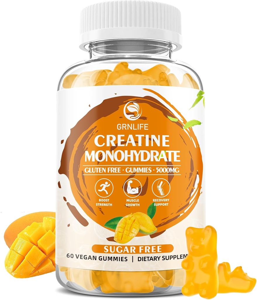 Erkekler ve Kadınlar için Kre Güçlü, Kas Builder, Enerji Boost, Sugar Free, Vegan, Mango Flavor-60 Count