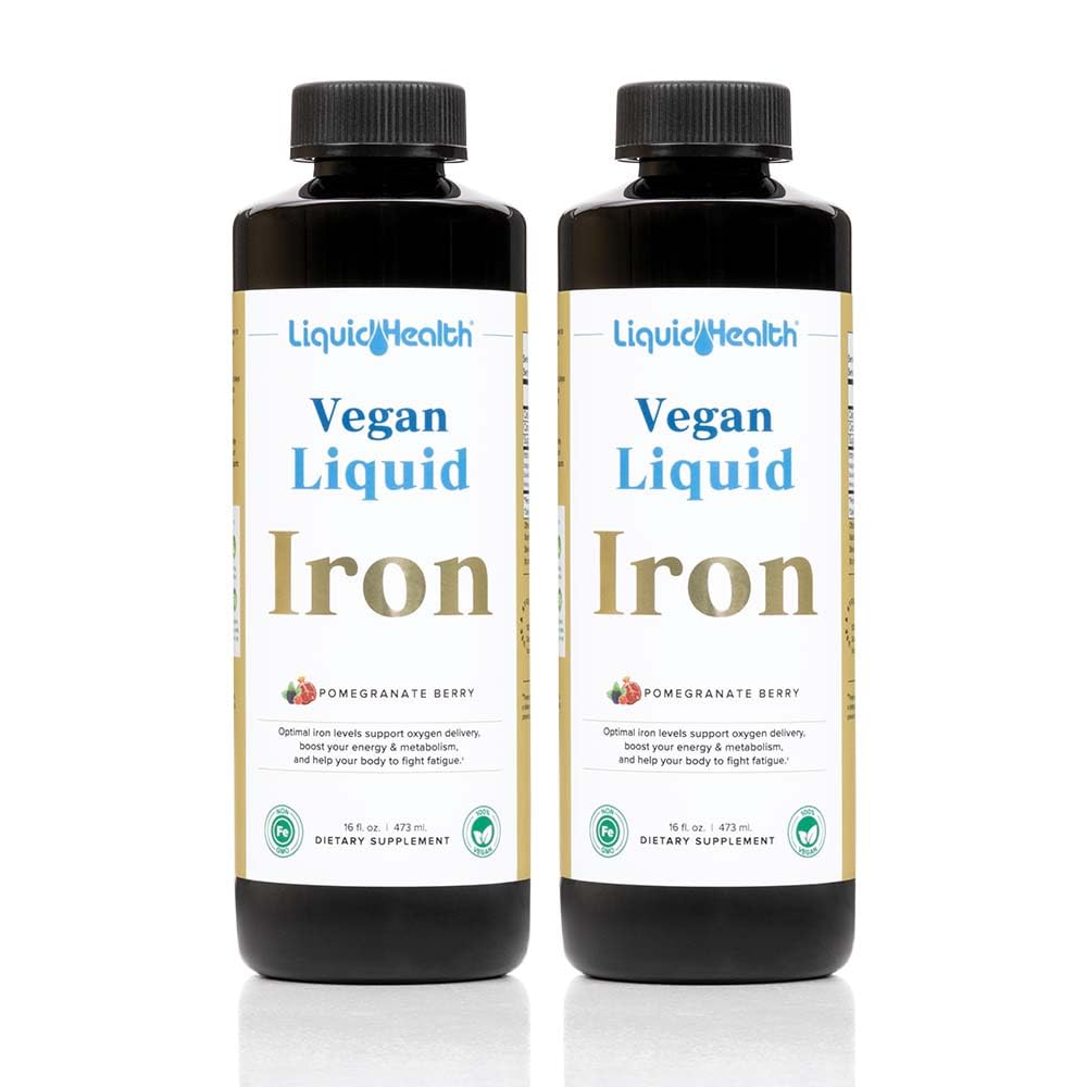 LIQUIDHEALTH Vegan Sıvı Demir Supplement with SunActive & Ferrochel Fe - Natural Energy, Immune System & Metabolic Support, Zihinsel Clarity, Prenatal/Postnatal - USA Made, Non-GMO (2 Pack)
