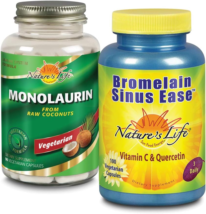 Nature's Life Monolaurin & Bromelain Sinus Ease Sche | Sağlıklı Immune Function & Respiratory Support | 90ct, 100ct