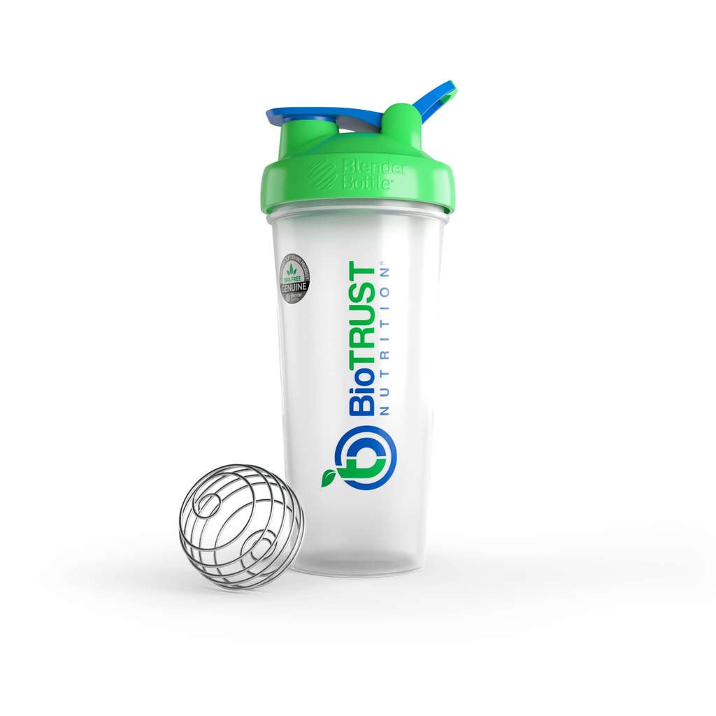 BioTRUST BlenderBottle Classic Shaker Şişe, 28-Ounce ile döngü, Clear/Green