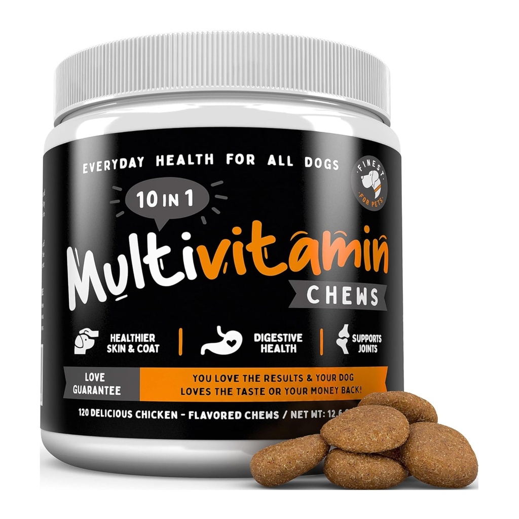Hayvanlar için En Güzel Köpek Tamamı - 1'de Omega Fish Oil & Glucosamine ile Geliştirilmiş Ortak & Skin Support, Gut, Digestion & Immune Everyday Health (120 Chewable Treats)