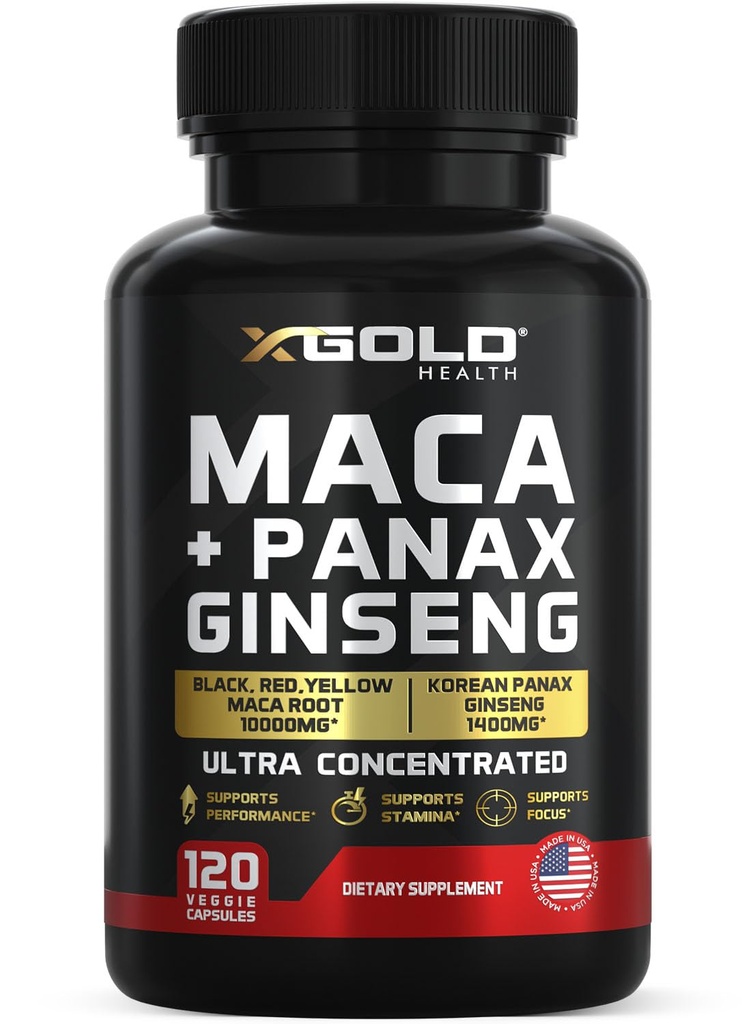 Maca Root Capsules 10.000mg + Koreli Panax BTC 1,400 mg - 20x Yoğun Türlü Siyah + Red + Sarı Maca Root, 10x Yoğun Türlü Panax BTC Capsules - Ultra Potent & Highly Purified
