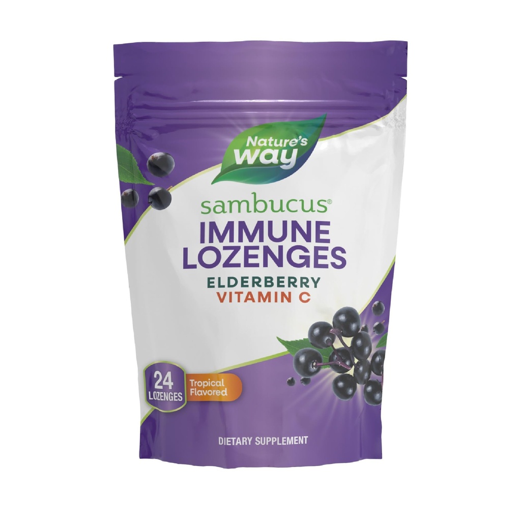 Nature's Way Sambucus Immune Lozenges, High Potency C, Elderberry, 24 Tropical Flavored Lozenges (Pazar May Vary)