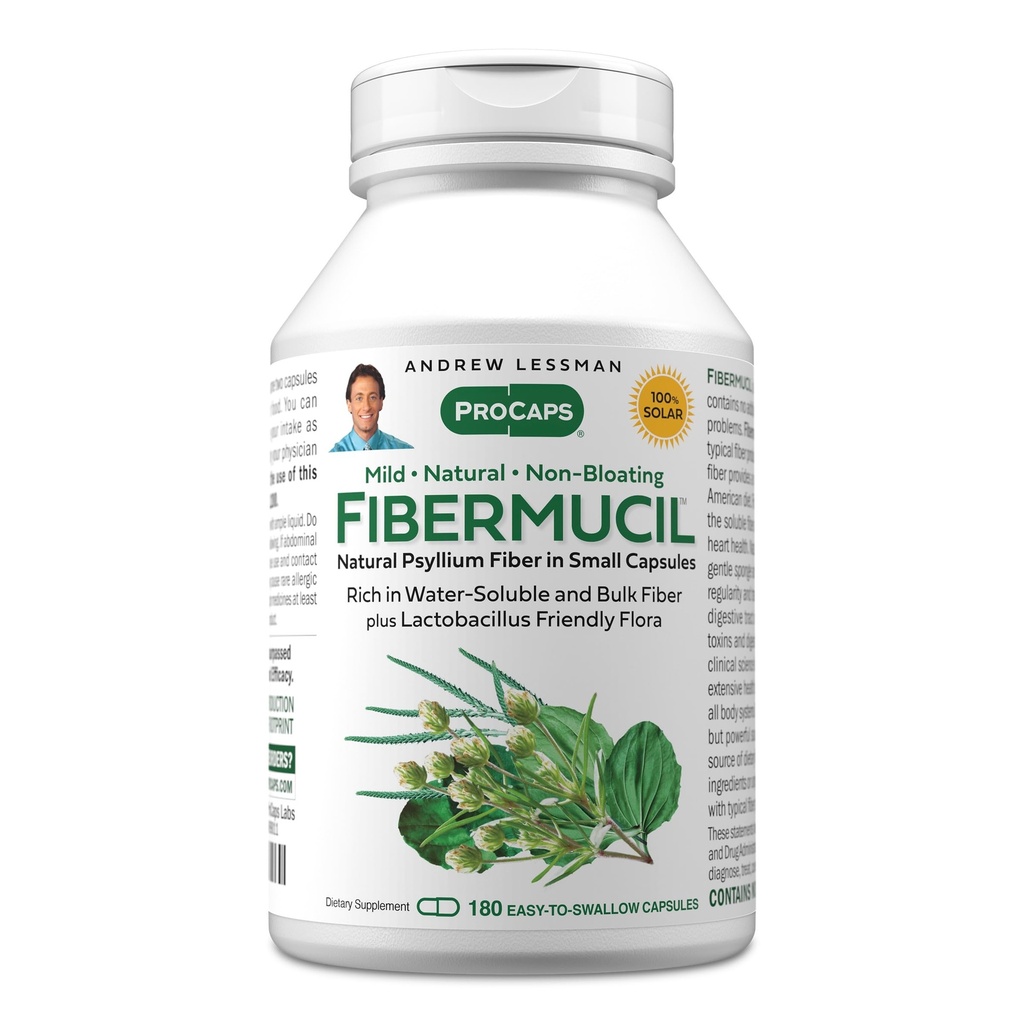 ANDREW LESSMAN Fibermucil 180 Capsules -Psyllium Husk Toz. Gally Düzenliliği ve Digestive Health'i teşvik eder. Fiber'de Zengin. Nazik, Kolay, Etkili. Katkı yok. Küçük Easy to Swallow Capsules