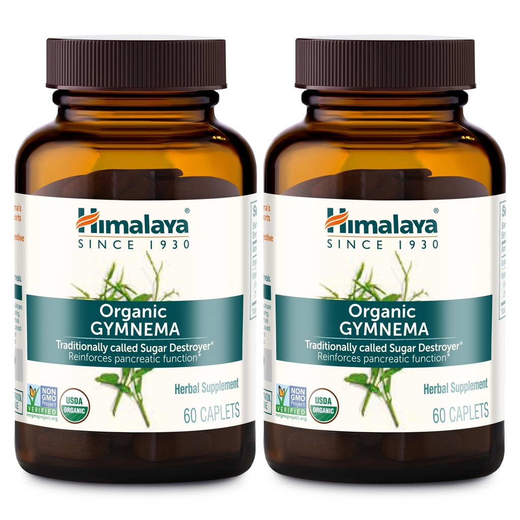 Himalaya Organic Gymnema Sylvestre - Herbal Glucose Metabolism Support - USDA Organic, Non-GMO, Vegan, Gluten Free, 700 mg, 60 Caplets (Pack of 2)
