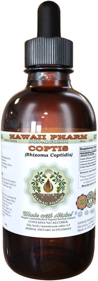 Coptis Alkol-Free Liquid Extract, Coptis (Rhizoma Coptidis) kuru Kök Glycerite Hawaii Pharm Natural Herbal Supplement 2 ozz