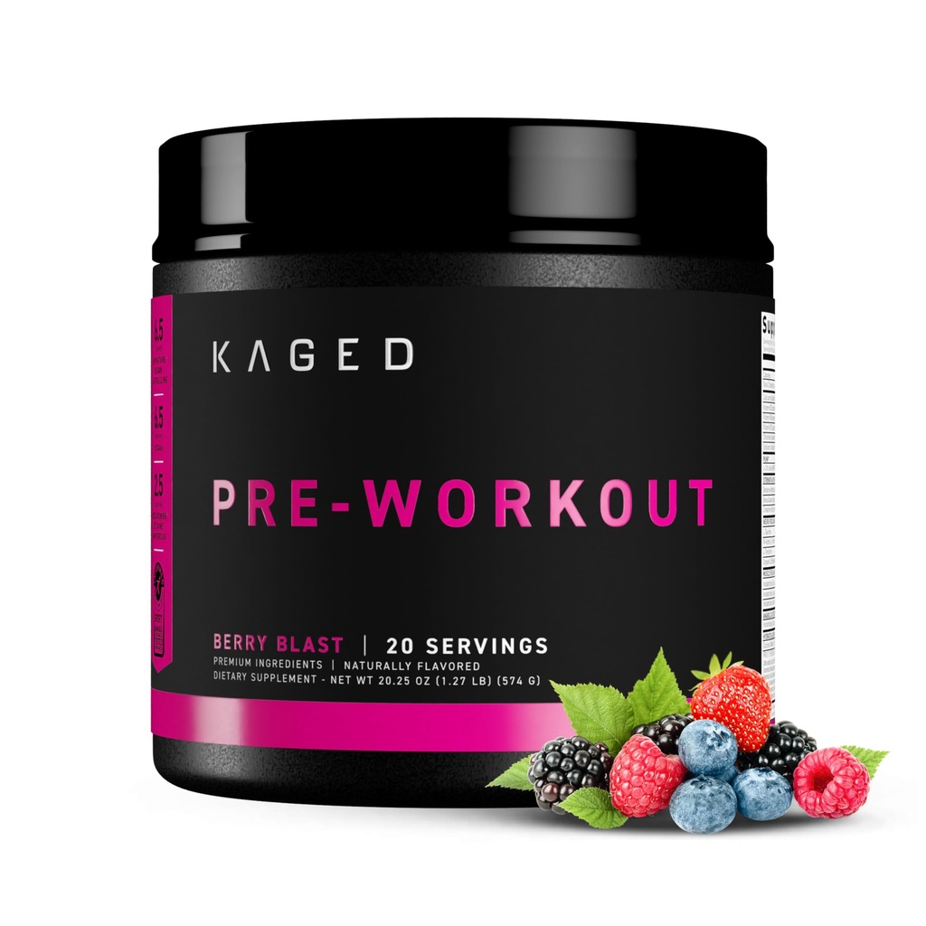Kaged Original Pre Workout Toz | Berry Blast | Pre-Workout with Tinatine, Beta Alanine, L-Citrulline, BCAAs | 274 mg Organic Caffeine | Pre Supplements for Men & Women | 20 Servisler