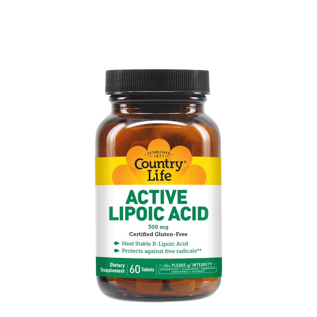 Country Life R-Alpha Lipoic Acid Kompleksi 300 mg - Alfa-Lipoic Acid 270 mg & R-Lipoic Acid 30 mg - Antioksi Support - No Yeast, Corn, Buğday, Soy, Gluten, Milk - Alfa Lipoic Asit Supplement