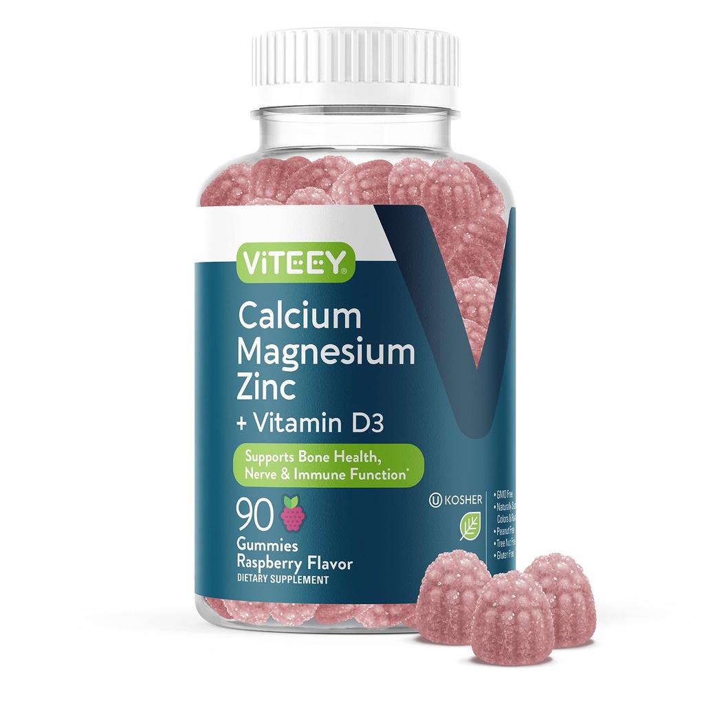 D3 Vitamini ile Viteeyuba Magnezyum Çinko Gummies - Bone Health, Nerve & Immune Function - Dolce Magnezyum çinko D3 Yetişkinler ve Gençler için - GMO Free - Chewable Raspberry Flavored Gummy