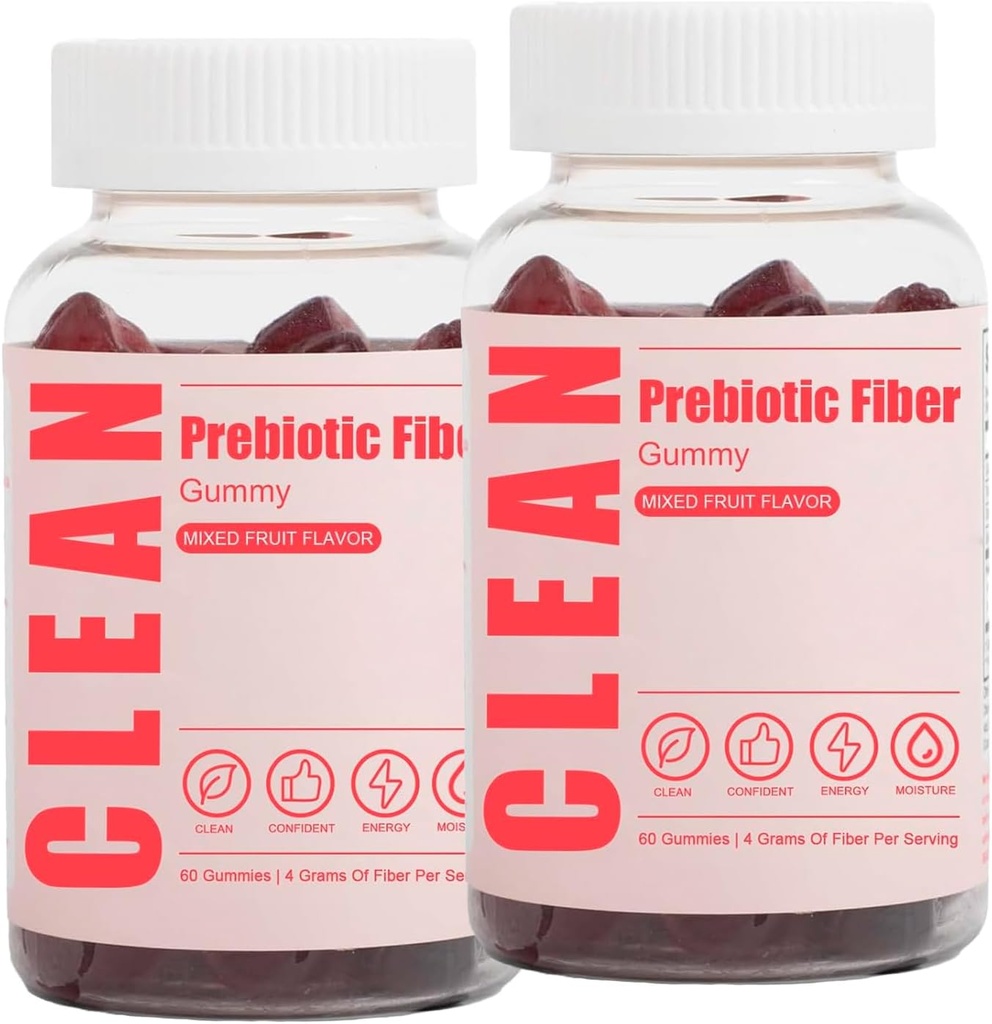 Temiz Prebiyotik Fiber Gummy 2Pcs, Clean Fiber Gummies, Prebiyotik Fiber Gummy for Men, Prebiyotik Fiber Supplement Organic for Digestive Gut Health, 60 Gummies, 2 Şişeler, 60 Gummies, 2 Şişeler,