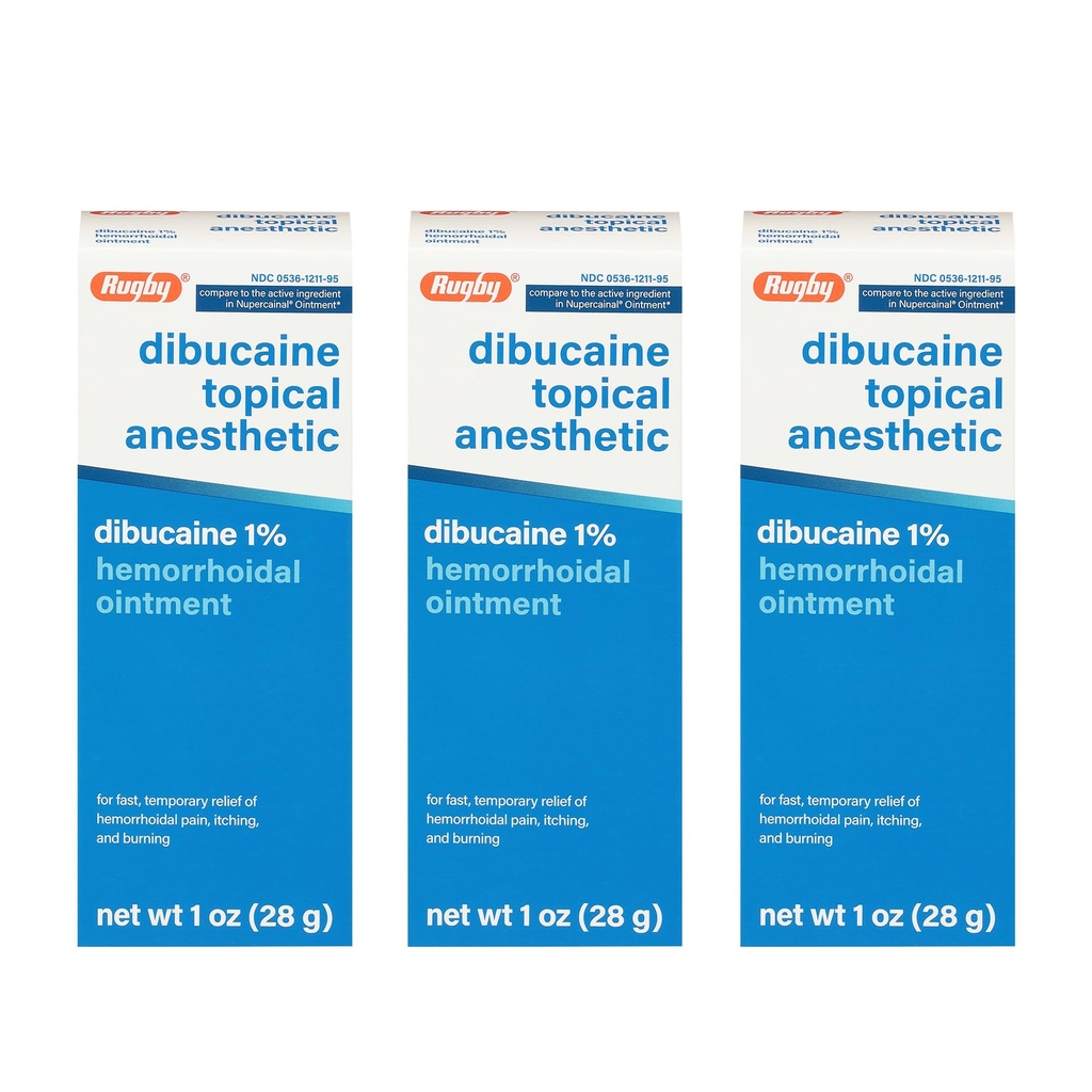 Rugby Dibucaine Topical Anesthetic% 1 Hemorrhoid Ointment - Itching ve Yanan için Ağrı Yardımı Kremi, Hemorrhoid Tedavisi, Anti Itch Cream 1 Oz (3)