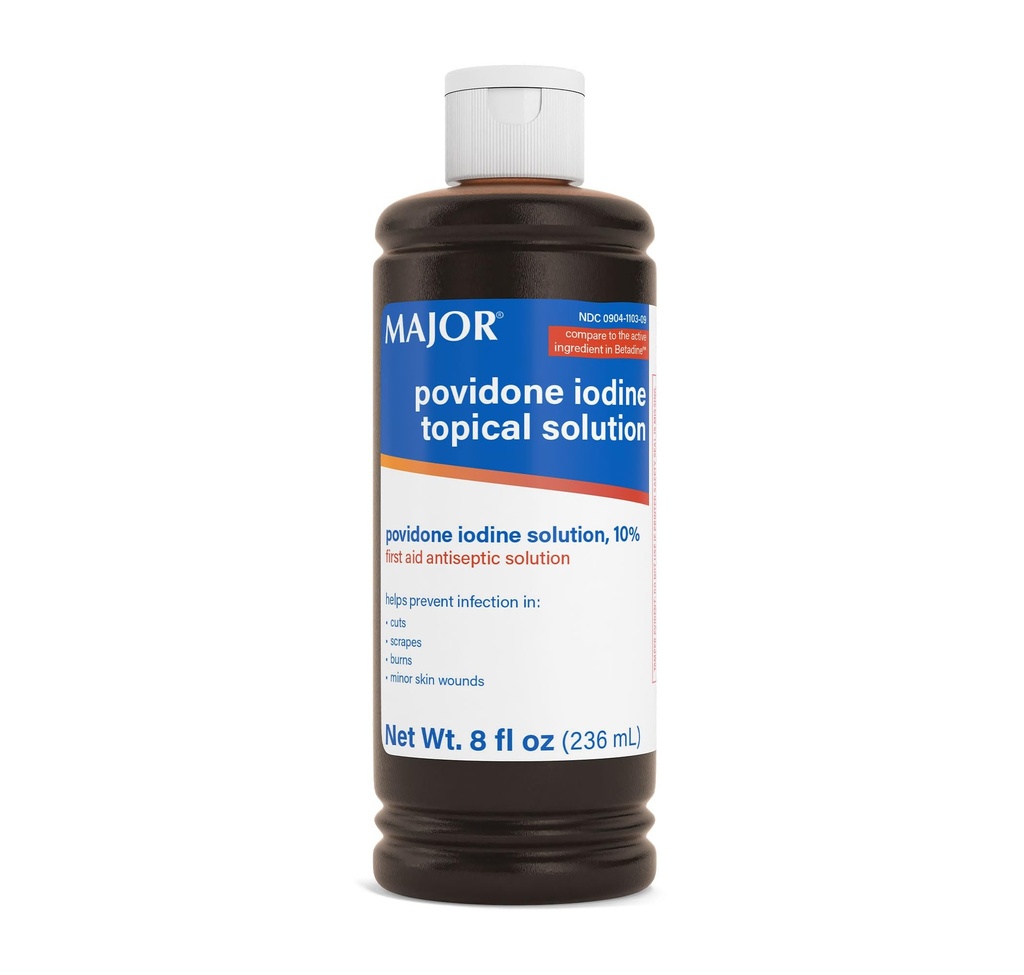 Büyük% 10 Povidone-Iodine Liquid Topical Solution, USP - Topical Antiseptic for Cuts, Boates, Burns ve Minor Skin Yaras - 8 Fl. Oz.