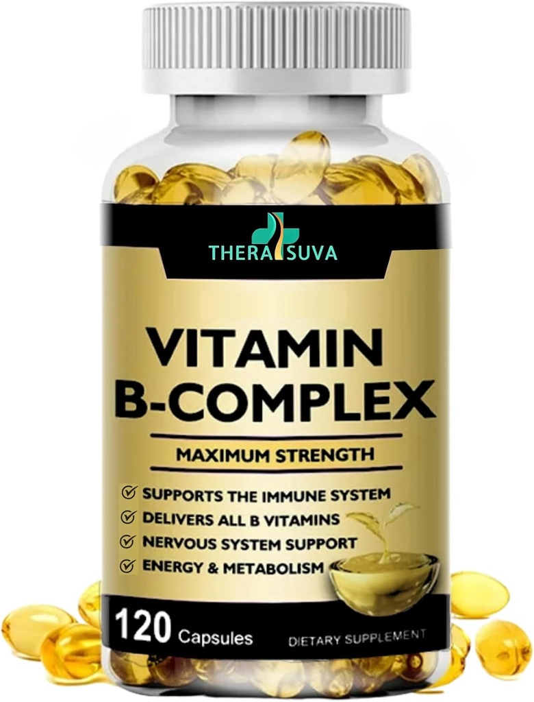 Max Strength Vitamin B-Complex + CoQ10 + Vitamin C - Enerji ve Metabolism Desteği için Yüksek Potency Doğal Supplement - 120 Softgels, 60 Day Supply
