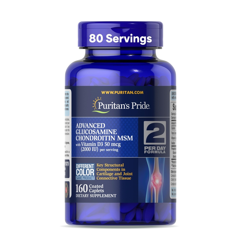 Puritan'ın Gurur Gelişmiş Glucosamin Chondroitin MSM Vitamin D3 50mcg (2000 IU), Ortak Sağlık için Diyet Supplement, 80 Hizmet, 160 Kaplamalı Tabletler