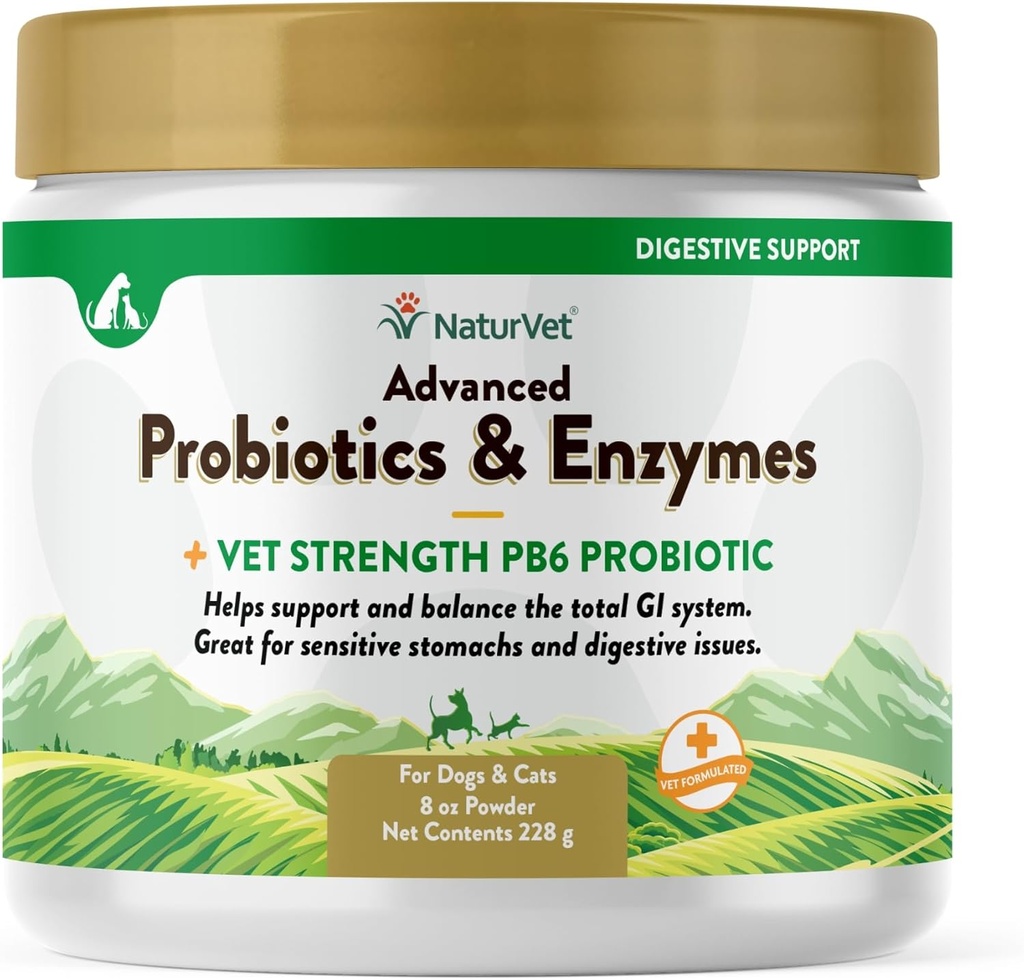 NaturVet – Advanced Probiyotiks & Enzymes - Plus Vet Strength PB6 Probiyotik | Destekler ve Dengeler - Hassas Stomachs & Digestive Issues | for Dogs & Cats (8 oz)