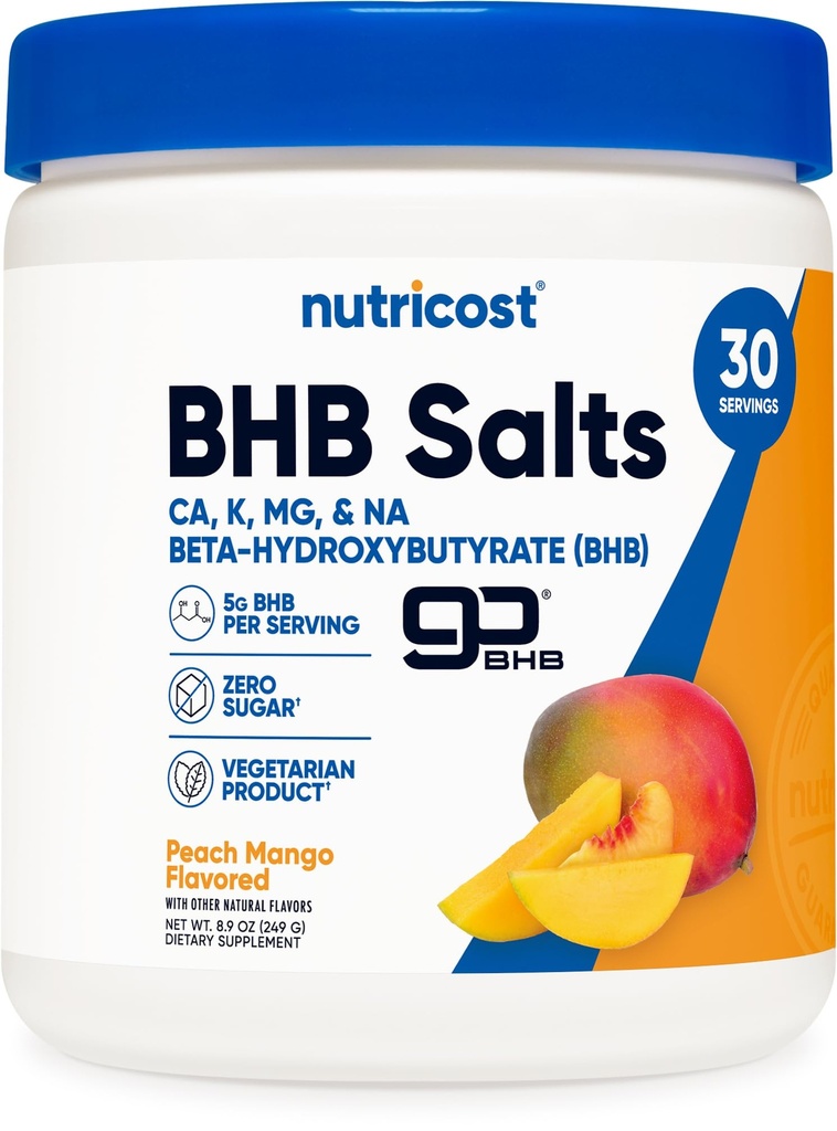 Nutricost BHB Salts İçecek Mix (30 Hizmetler, Peach Mango Flavored) (5G BHB hizmet başına) - 0G Total Sugars, Vegetarian Product