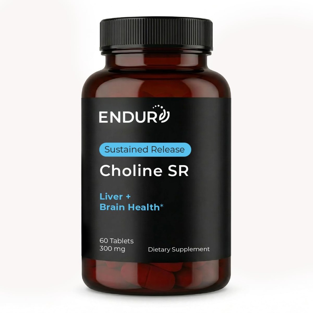 Endur Choline L (+) Bitartrate, Sustained Release Brain & Liver Support Supplement, Prenatal Safe, Vegan, Non-GMO, Gluten Free, 300 mg (60 Tablet)