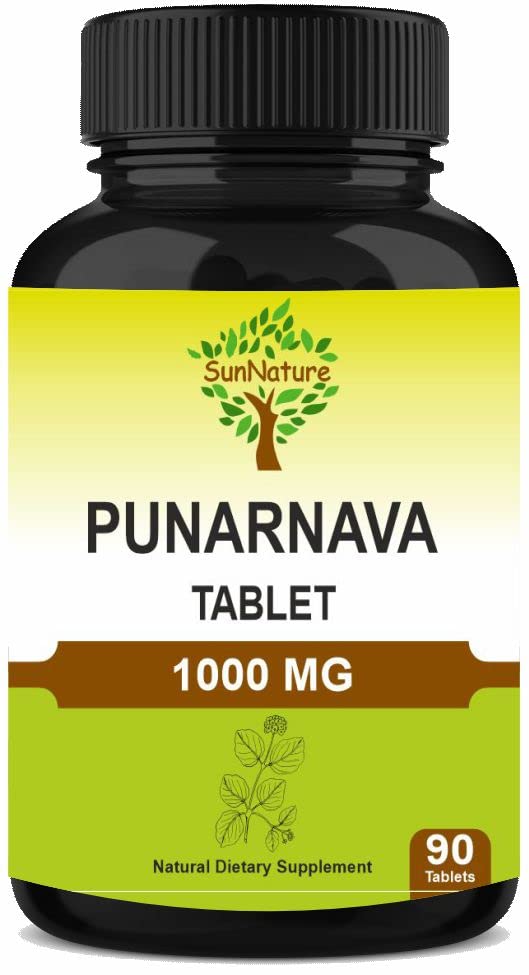 Punarnava Tabletleri 90 Tablet, 1000 mg / 45 Gün Supply| Herbal Tabletleri / Herbal Supplements / Vegan | Boerhaavia diffusa | Hindistan'dan |
