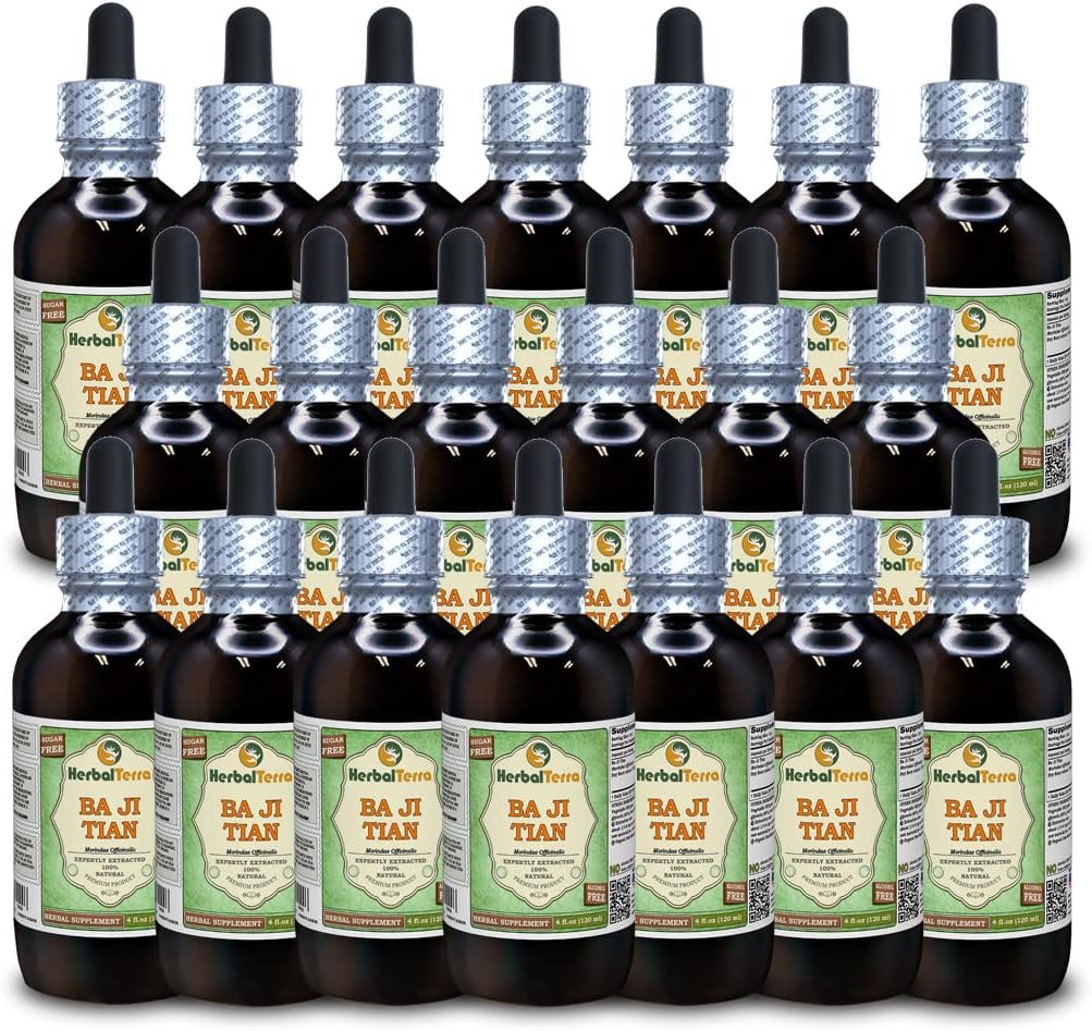 Ba Ji Tian, Morinda (Morindae Officinalis) Glycerite, Dried Root Alcohol-Free Liquid Extract (Brand Name: HerbalTerra, Proudly Made in USA) 20x4 fl.oz (20x120 ml)
