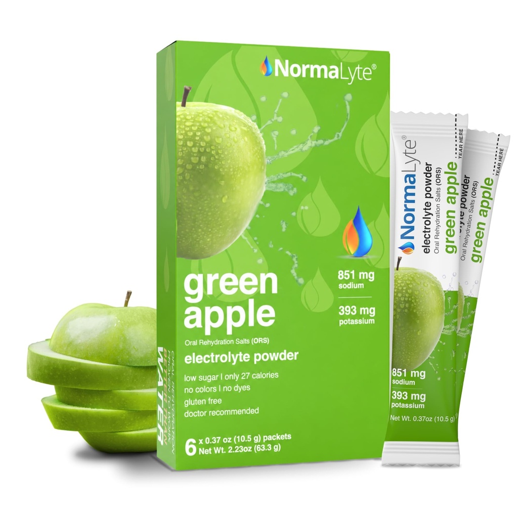 NormaLyte Apple Electrolyte Powder Packets, Hydration Stick, 6 Count | Clinically studied formula, Electrolyte drink mix, Hydration support, Single-serve convenience, Ready in seconds