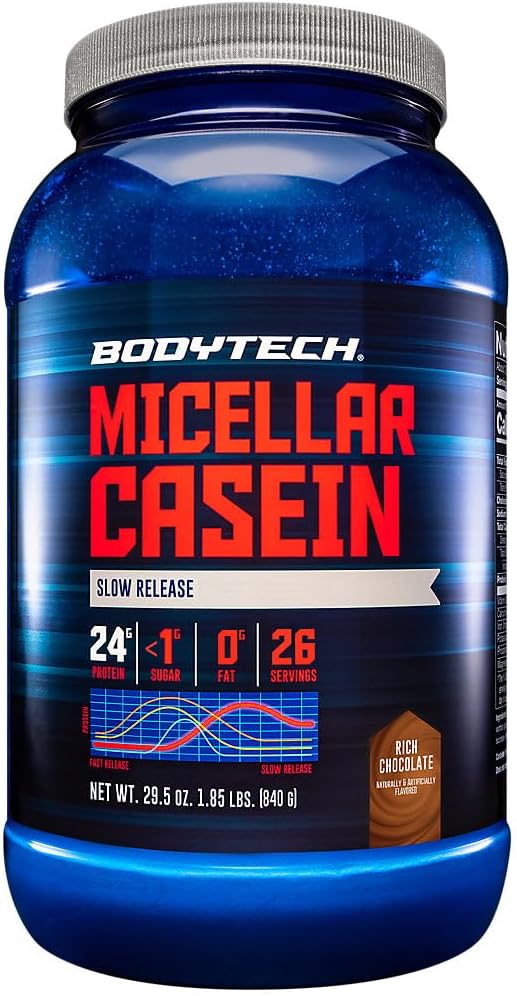 BODYTECH Micellar Vakain Protein Tozu, Gece Kas Kurtarması Için Yavaş Yayın - Servis başına 24 Protein Grami - Rich Chocolate (2 Pound)