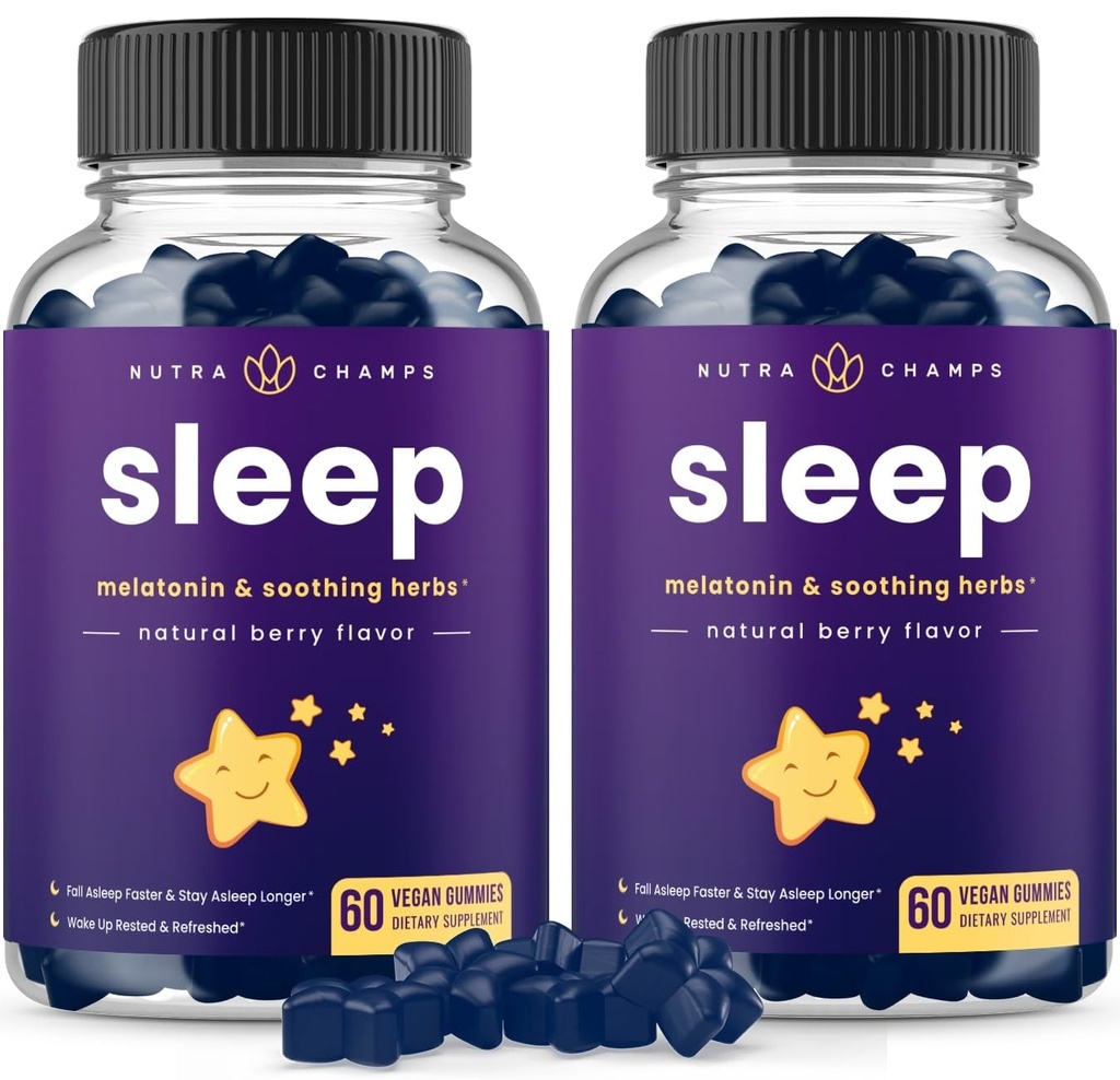 NutraChamps Sleep Gummies for Adults & Kids, Melatonin Gummies with Chamomile, Valerian & L Theanine, Vegan Childrens Melatonin 3mg, 1.5 mg, or 6mg (Pack of 2, 120 Gummy)