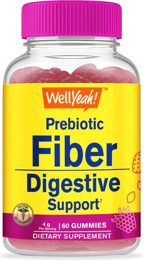 WellYes Prebiyotik Fiber Gummies for Yetişkinler Fiber Supplement for Women and Men - Digestive Health Fiber Supplements - Vegan, Gluten-Free, and Non GMO - Berry Flavor - 60 Count