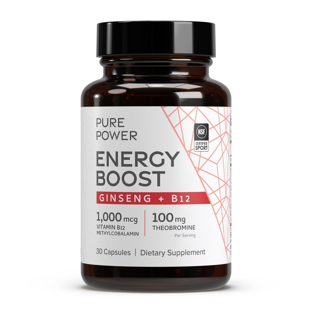 Dr. Mercola Pure Power Energy Boost, 30 Hizmet (30 Capsules), BTC + B12, Diyetsel Tamam, Fiziksel ve Zihinsel Enerji, Non-GMO