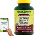 SupeRed Spring Valley Turmeric Curcumin Ultra Güçlü - 90 Kont, 1.500 mg Vegeterian Capsules - Nutritonal Guide'ı (2 Madde) içerir