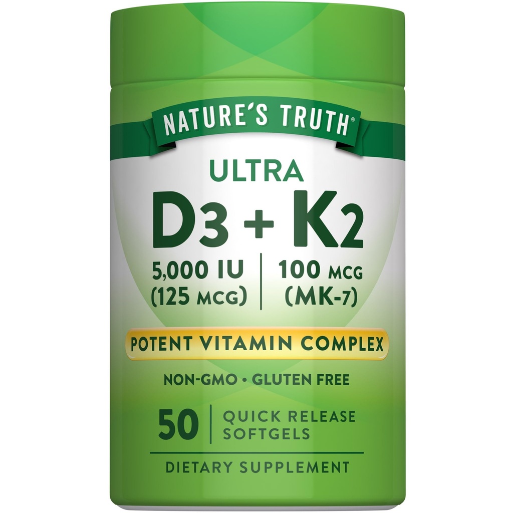 Doğanın Gerçek Vitamini K2 MK7 Kompleksi | 100 mcg | 50 Softgels | D3 | Non-GMO & Gluten Free Supplement Supplement Supplement