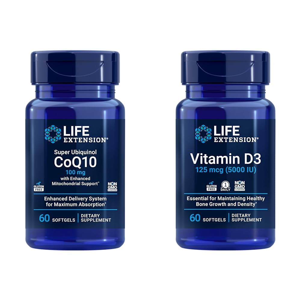 Life Extension Super Ubiquinol CoQ10 gelişmiş Mitochondrial Support & Vitamin D3 125 mcg ( IU5000), Bone Health