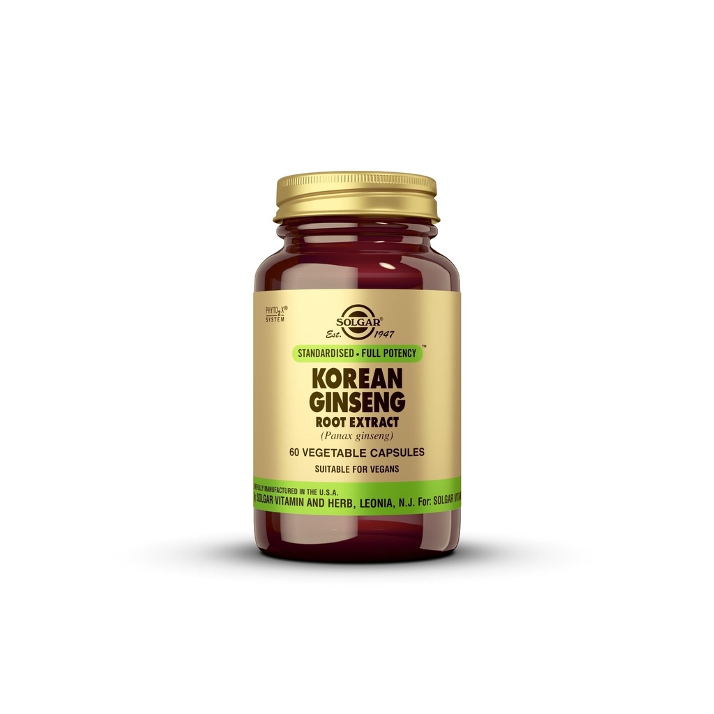 Solgar Koreli Ginseng Köki, 60 Sebze Kapsülleri - Immune Support - Standartlaştırılmış, Tam Potency (SFP) - Non-GMO, Vegan, Gluten Free, Dairy Free, Kosher - 60 Hizmetler