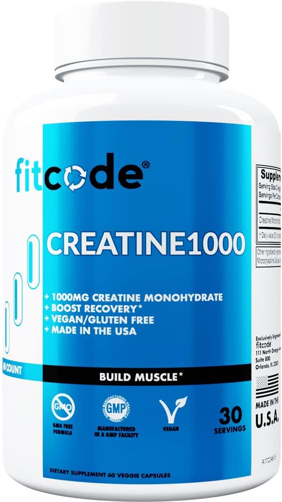Krecode Kretine1000, 1 Puretine Cyhidrat Her Hizmette, Veggie Capsules (30 Hizmet)