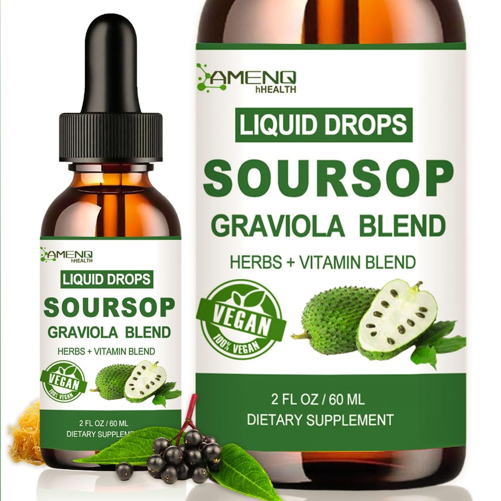 Soursop Graviola Liquid Drops, Organik Soursop W / Deniz Moss, Yaşlı Vitamin C ve çinko, 16-in-1 Soursop Bitters Sıvı Hücre Desteği, Antioksi ve Immune Support 2 Fl/Oz