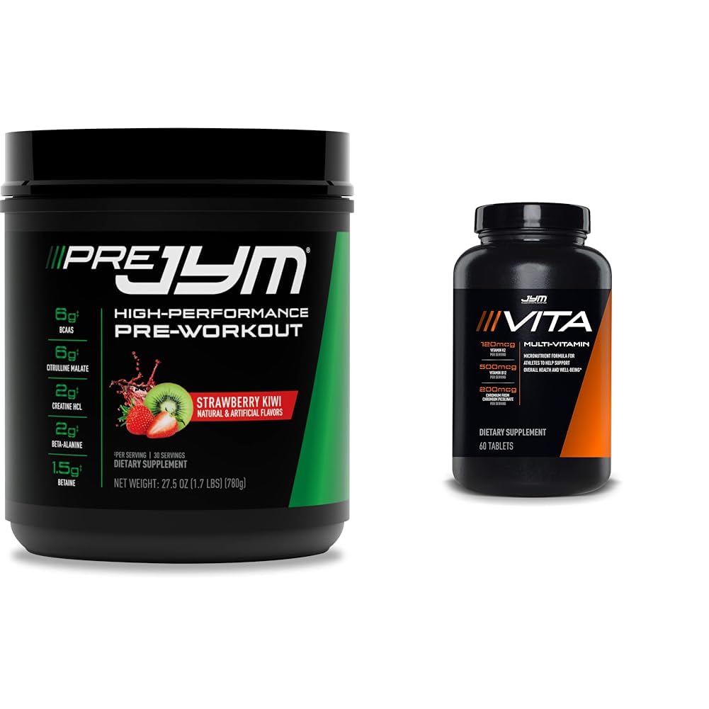 JYM Supplement Science PRE JYM 30 Hizmet - Strawberry Kiwi & Fullin & Mineral Desteği, A, C, B6, B12, E, K, Boron, Biotin, Pyum 60 Tabletler