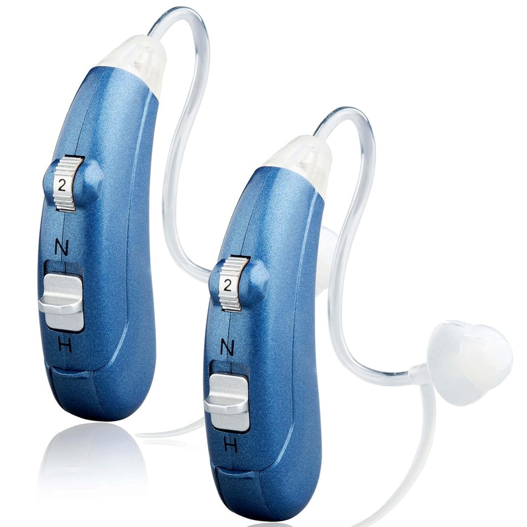 Gürültü Cancelling ile Seniors Yetişkinler için işitme cihazı,Kişisel Duyucu, Dijital işitme Amplifier Aid with 500hr Battery Life,Invisible Slim Tube with Temizlik Kit, Blue,Pair