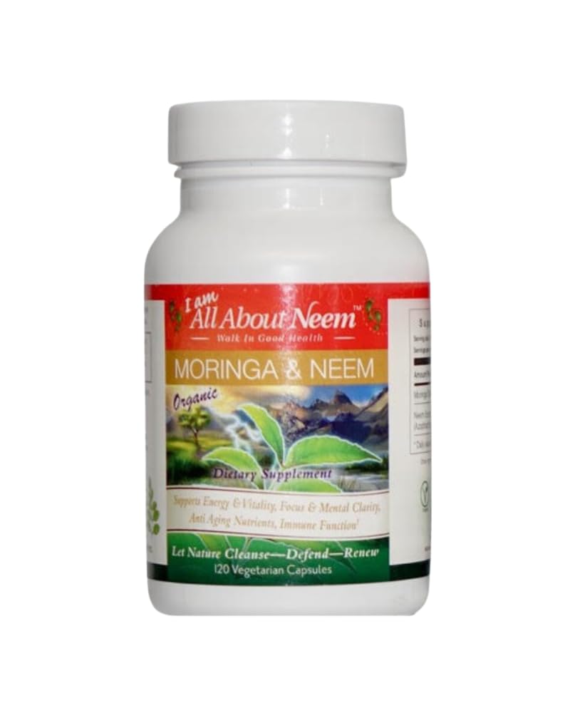 Organik Moringa 400 mg & Neem Leaf 500 mg Capsules – 120 Kont – Detox & Superfood Beslenme – Vegan, Cruelty-Free, Non-GMO – Immune, Skin & Energy Support – Made in USA