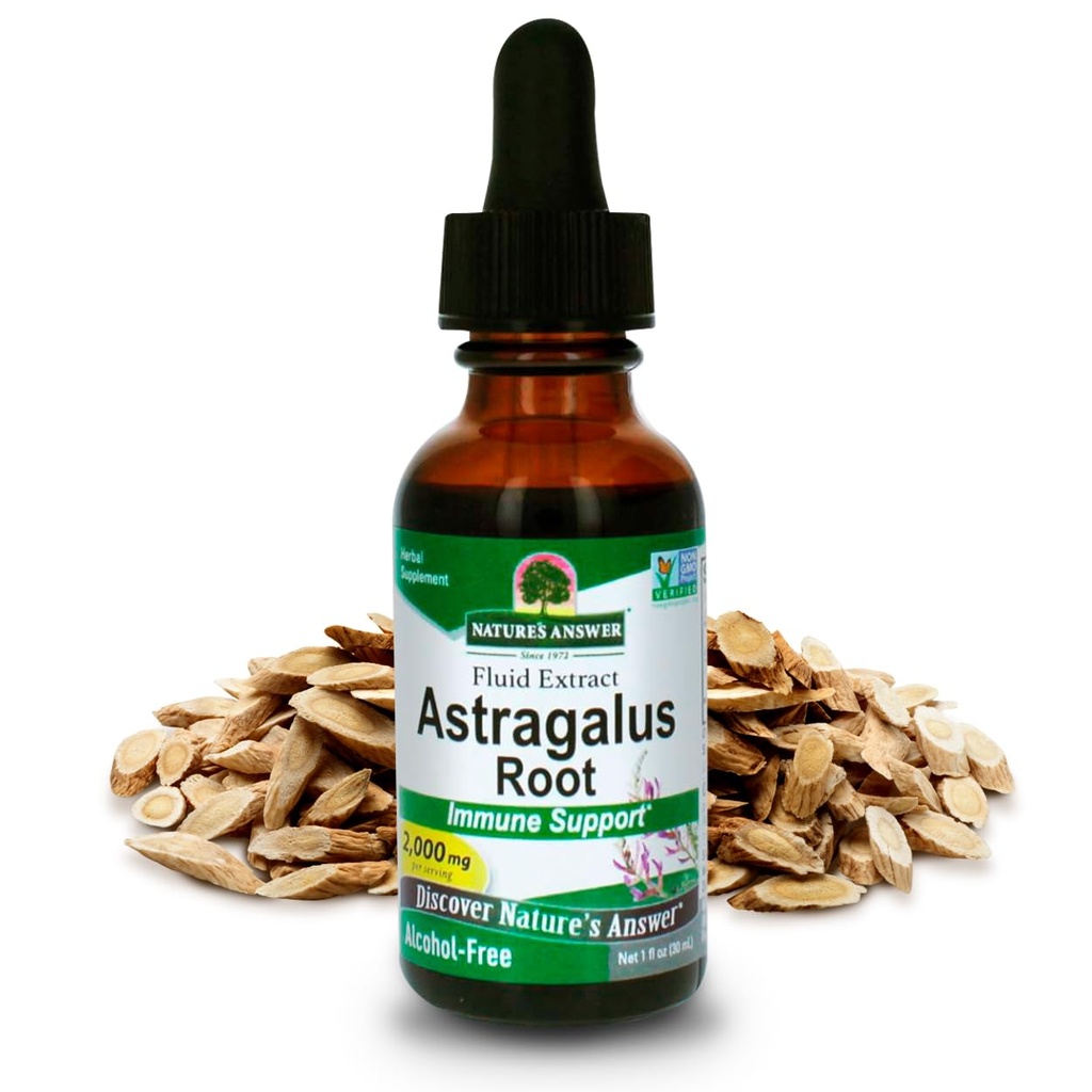 Nature's answer Astragalus Root Alkol Free Herbal Supplement 1 Ounce ( 2 Pack ) | Immune Support | Kariovascular Health | Natural Stress Reliever