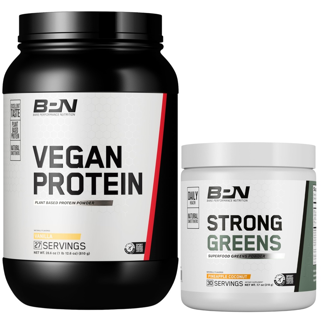 BARE PERFORMANCE NUTRITION BPN Vegan Vanilla proteini + Güçlü Yeşiller Pineapple Coconut