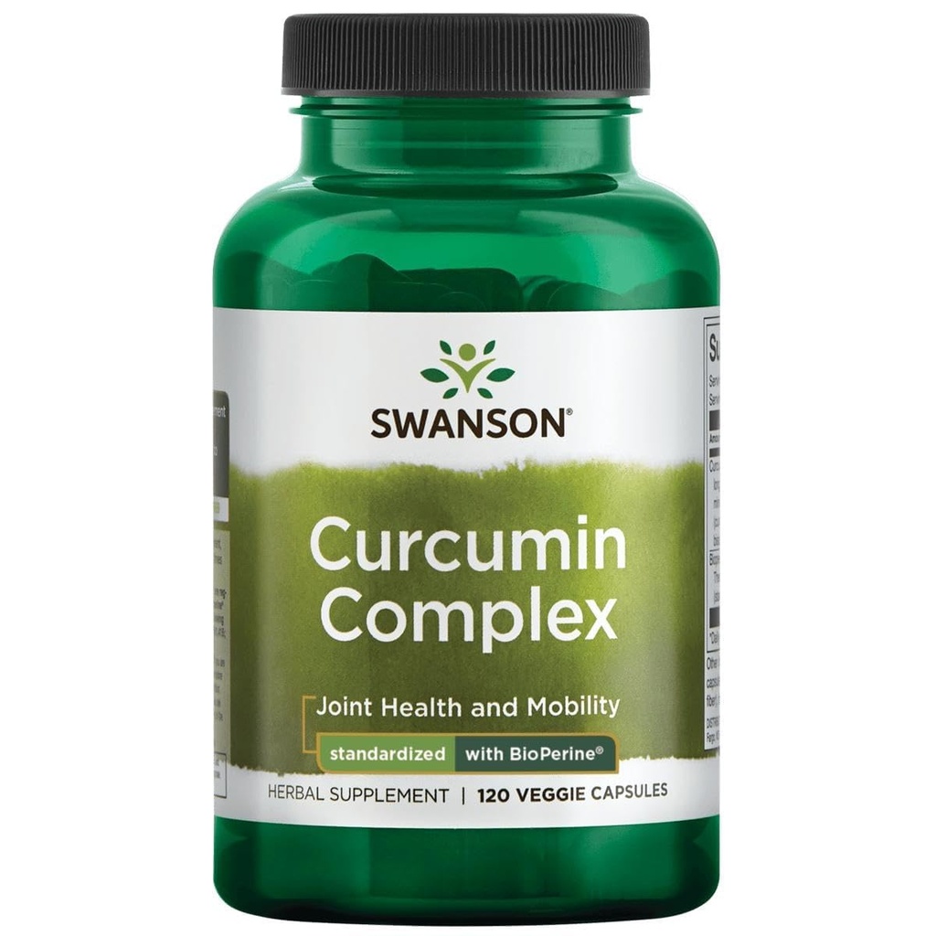 Swanson Curcumin Kompleksi - Herbal Supplement Ortak Sağlık, Hareketlilik ve Fiziksel Fonksiyonlar - En Az Apsiyon için BioPerine ile Standartlaştırılmış - (120 Veggie Capsules)