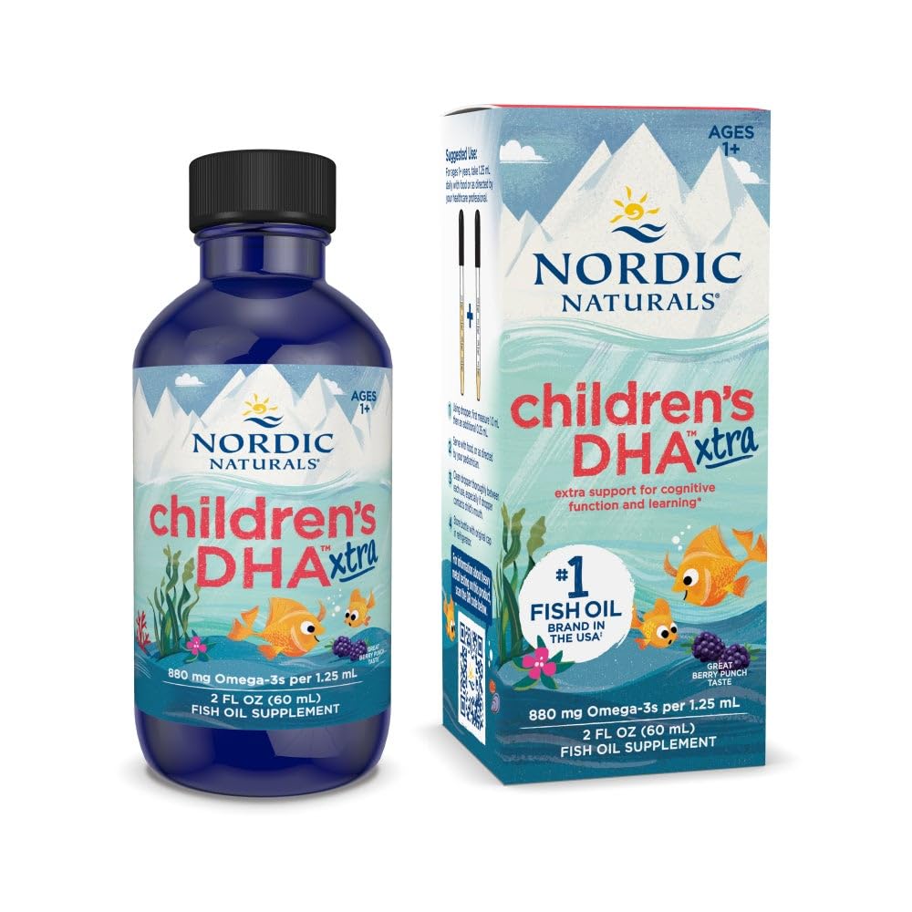 Nordic Naturals Children's DHA Xtra, Berry Punch - 2 oz for Kids - 880 mg Total Omega-3s with EPA & DHA - Bilişsel & Immune Function, Learning, Social Development - Non-GMO - 48 Servisler
