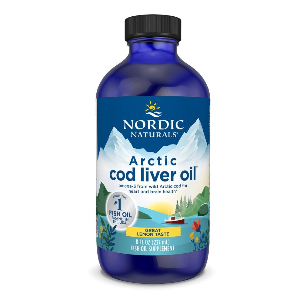Nordic Naturals Arctic Cod Liver Oil, Lemon - 8 oz - 1060 mg Total Omega-3s with EPA & DHA - Heart & Brain Health, Health Immunity, General Wellness - Non-GMO - 48 Servisler