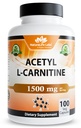 NaturaLife Labs Acetyl L-Carnitine (ALCAR) hizmet başına 1500 mg - 100 Capsules - Non-GMO, Gluten-Free, Vegan
